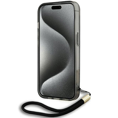 Funda para Apple iPhone 15 Pro Max, Karl Lagerfeld, IML Luxury Monogram KL Pattern with Strap, Negra