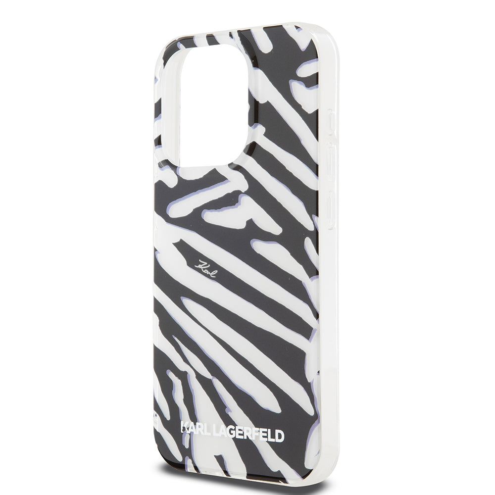 Funda para Apple iPhone 15 Pro Max, Karl Lagerfeld, IML Luxury Zebra Pattern with Strap, Negra