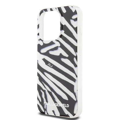 Funda para Apple iPhone 15 Pro Max, Karl Lagerfeld, IML Luxury Zebra Pattern with Strap, Negra