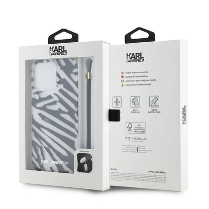 Funda para Apple iPhone 15 Pro Max, Karl Lagerfeld, IML Luxury Zebra Pattern with Strap, Negra