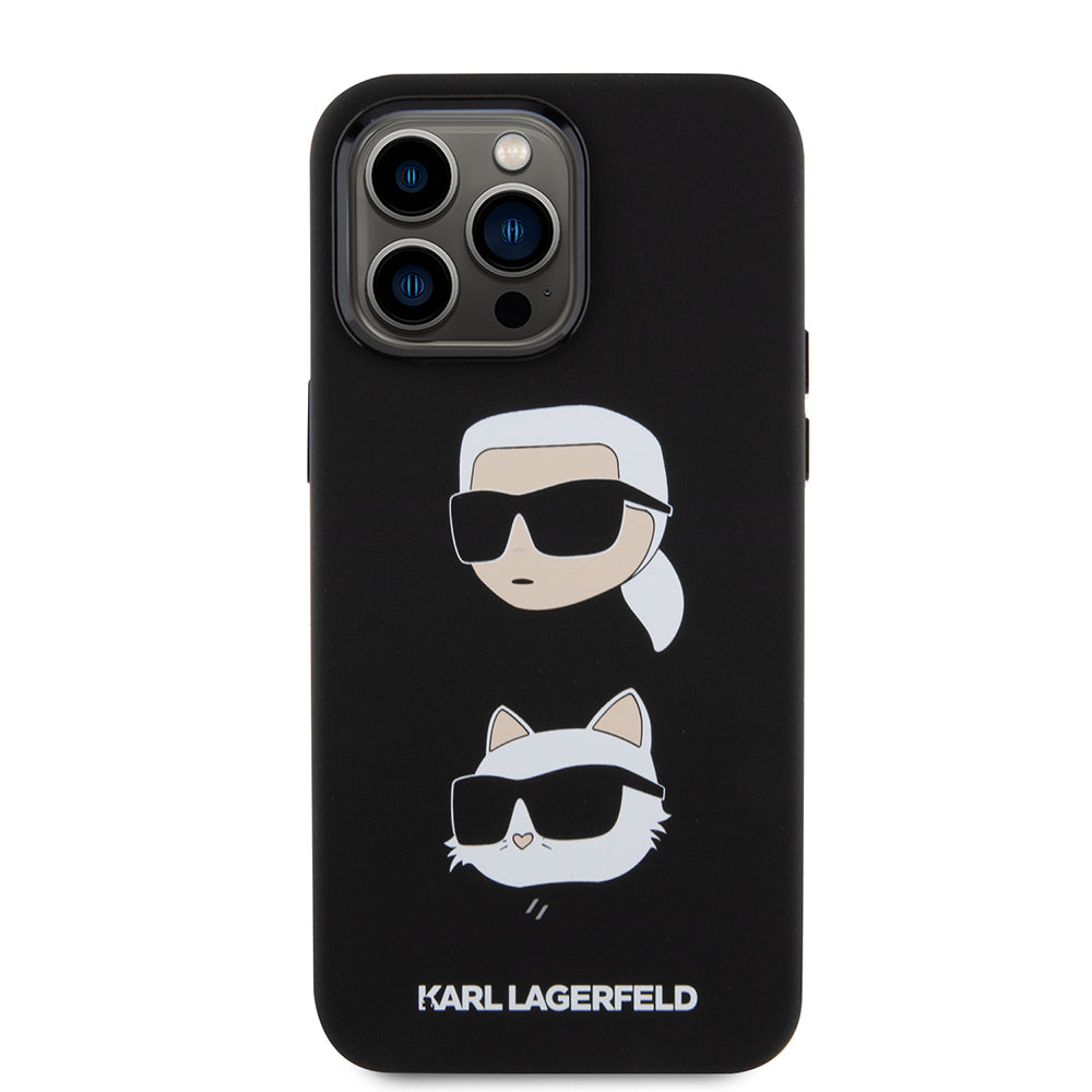 Funda para Apple iPhone 15 Pro Max, Karl Lagerfeld, Silicona Karl & Choupette Heads, Negra