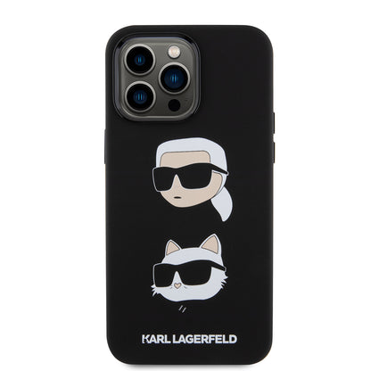 Funda para Apple iPhone 15 Pro Max, Karl Lagerfeld, Silicona Karl & Choupette Heads, Negra
