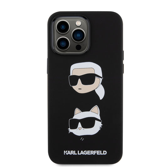 Funda para Apple iPhone 15 Pro Max, Karl Lagerfeld, Silicona Karl & Choupette Heads, Negra