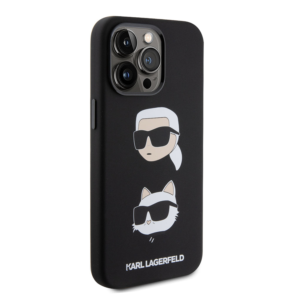 Funda para Apple iPhone 15 Pro Max, Karl Lagerfeld, Silicona Karl & Choupette Heads, Negra
