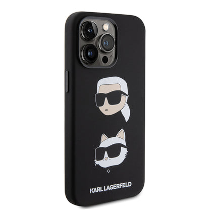 Funda para Apple iPhone 15 Pro Max, Karl Lagerfeld, Silicona Karl & Choupette Heads, Negra
