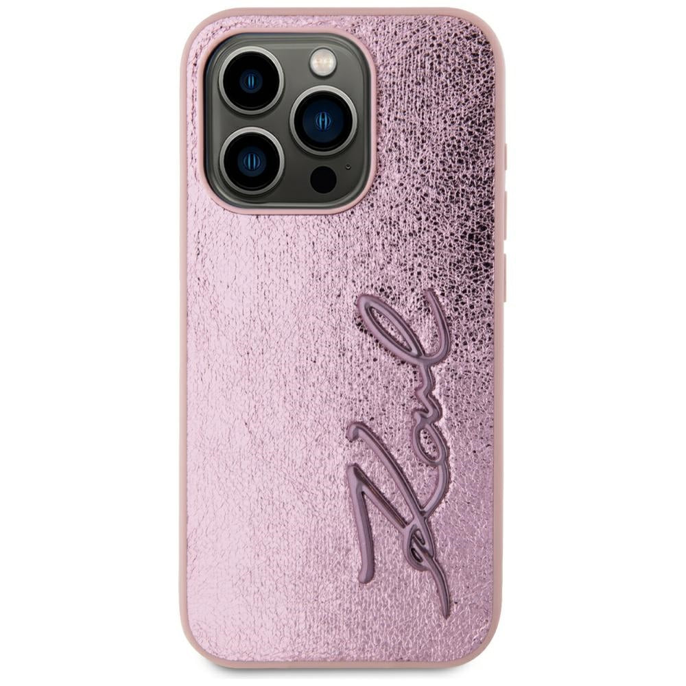 Funda para Apple iPhone 15 Pro Max, Karl Lagerfeld, Metal Signature, Rosa