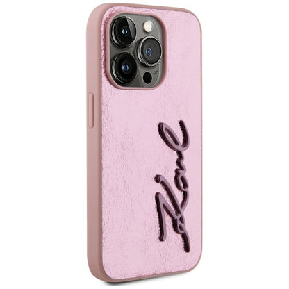 Funda para Apple iPhone 15 Pro Max, Karl Lagerfeld, Metal Signature, Rosa