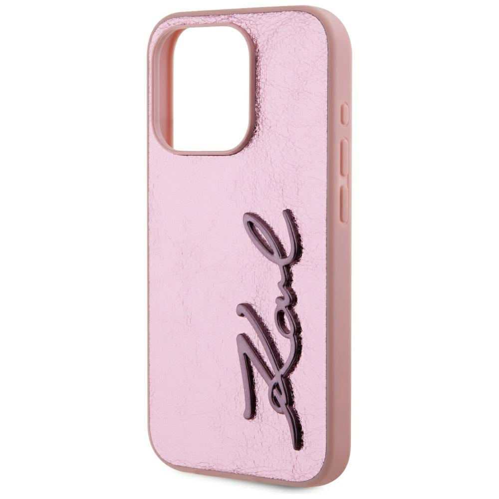 Funda para Apple iPhone 15 Pro Max, Karl Lagerfeld, Metal Signature, Rosa