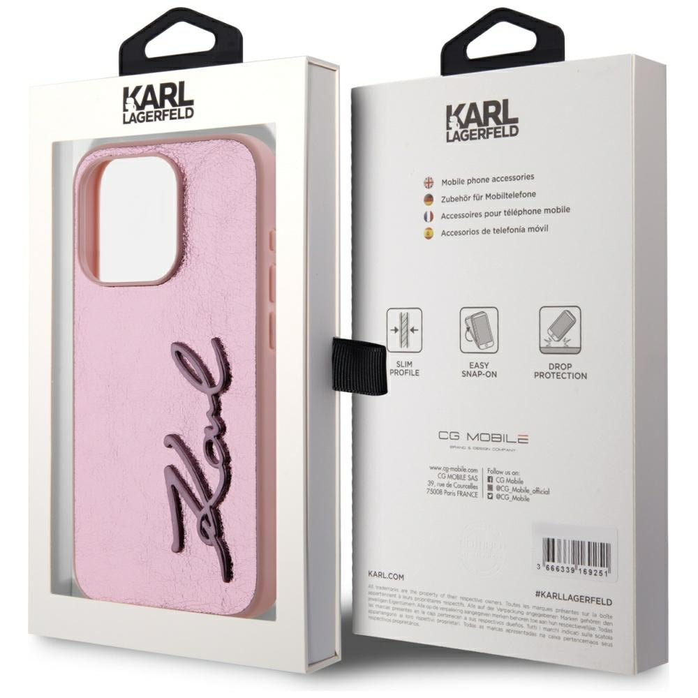 Funda para Apple iPhone 15 Pro Max, Karl Lagerfeld, Metal Signature, Rosa