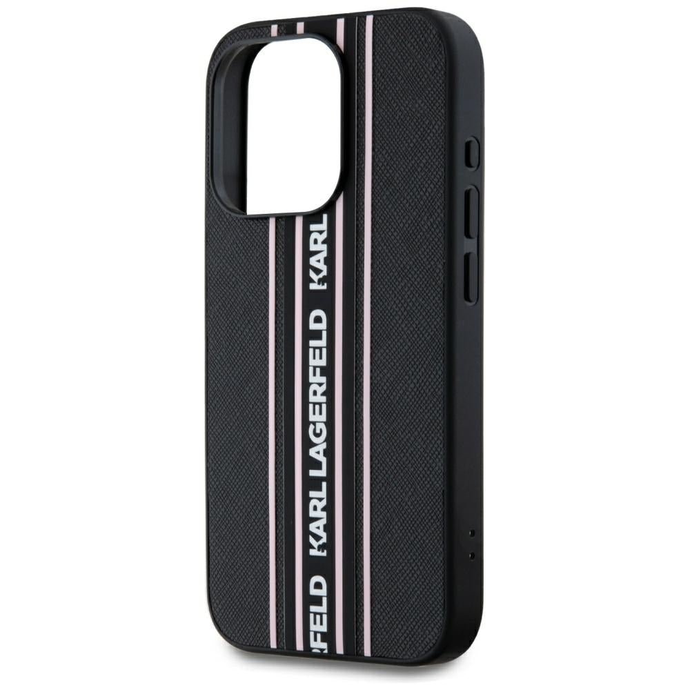 Funda para Apple iPhone 15 Pro Max, Karl Lagerfeld, Saffiano Athleisure Stripes with Strap, Rosa