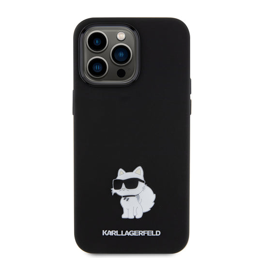 Case for Apple iPhone 15 Pro Max, Karl Lagerfeld, Silicone Choupette Metal, Black
