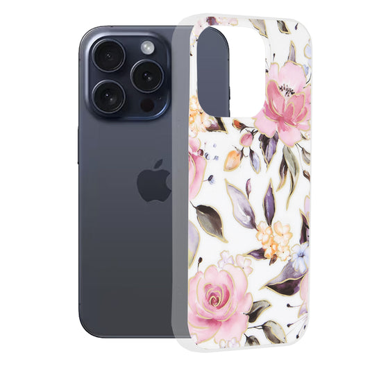 Funda para Apple iPhone 15 Pro, Techsuit, Marble, Blanca
