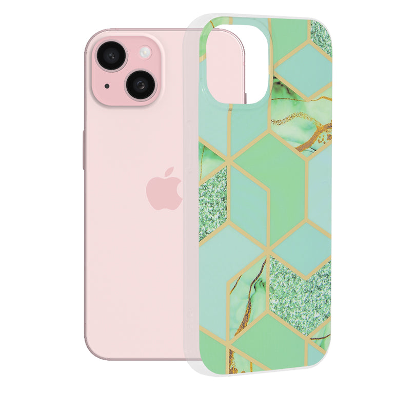 Funda para Apple iPhone 15, Techsuit, Marble, Verde
