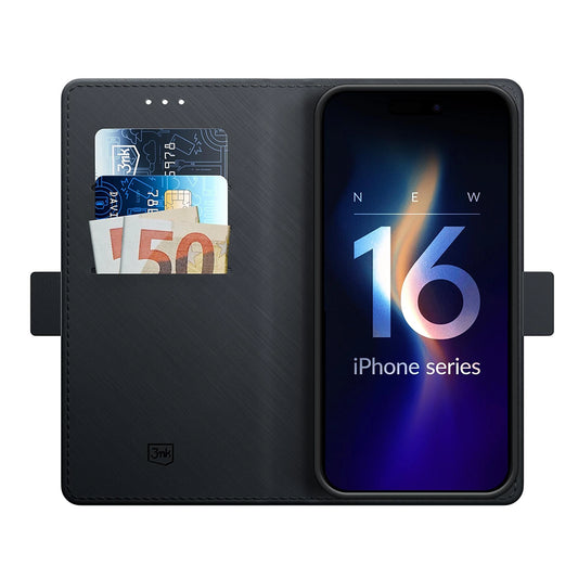 Funda para Apple iPhone 16, 3MK, Cartera, Negra