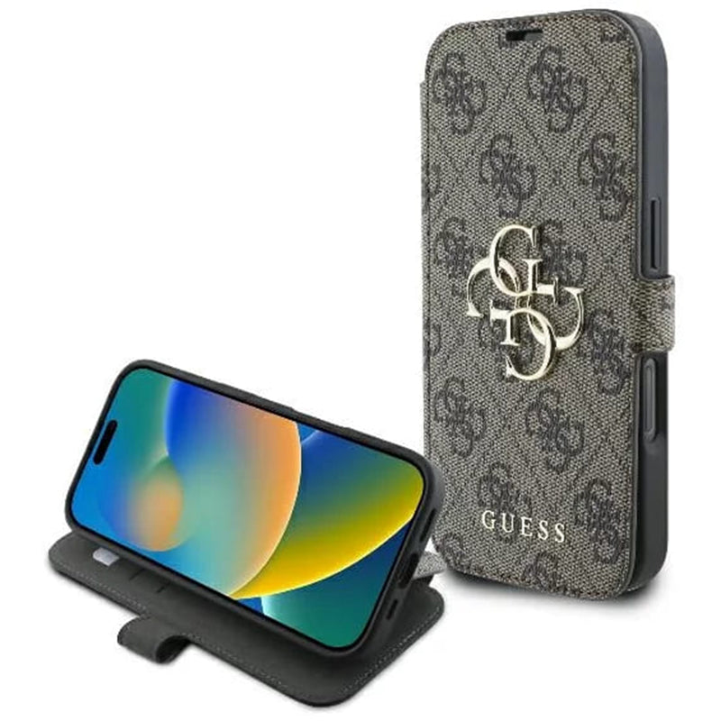 Funda para Apple iPhone 16, Guess, 4G Book, Marrón