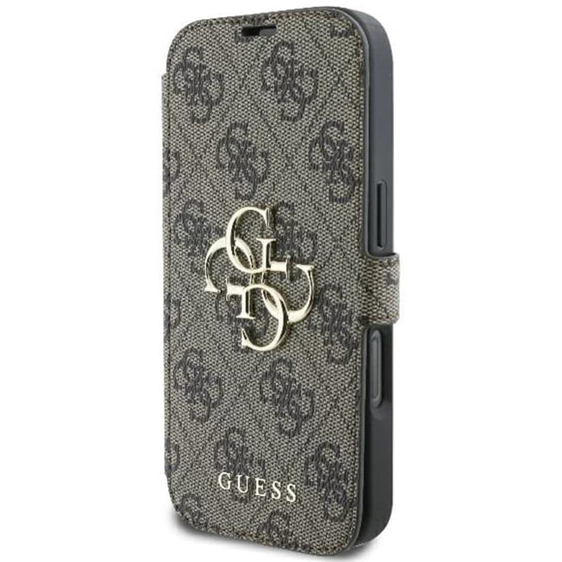 Funda para Apple iPhone 16, Guess, 4G Book, Marrón