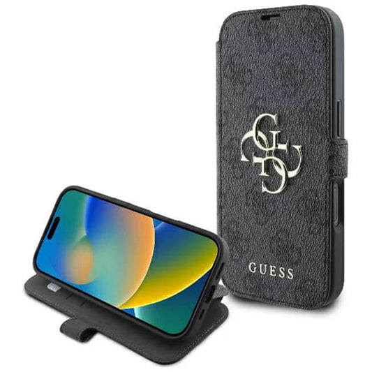 Funda para Apple iPhone 16, Guess, 4G Book, Negra
