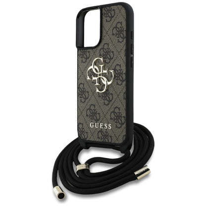 Funda para Apple iPhone 16, Guess, 4G CBDY Big Logo con Correa, Marrón