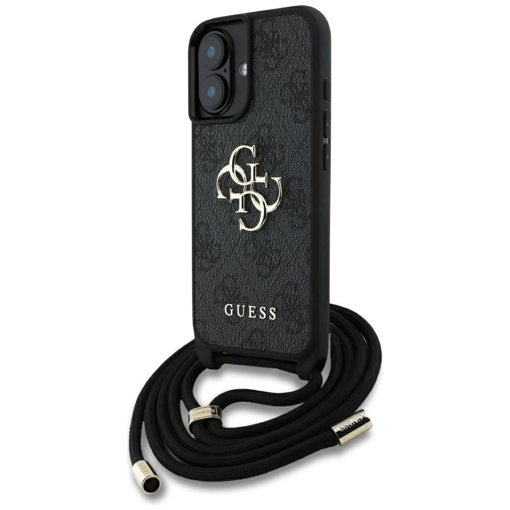 Funda para Apple iPhone 16, Guess, 4G CBDY Big Logo con Correa, Negra