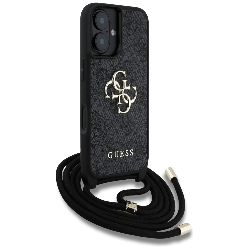 Funda para Apple iPhone 16, Guess, 4G CBDY Big Logo con Correa, Negra