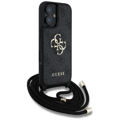 Funda para Apple iPhone 16, Guess, 4G CBDY Big Logo con Correa, Negra