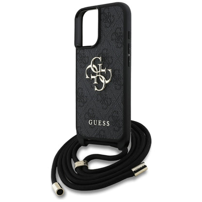 Funda para Apple iPhone 16, Guess, 4G CBDY Big Logo con Correa, Negra