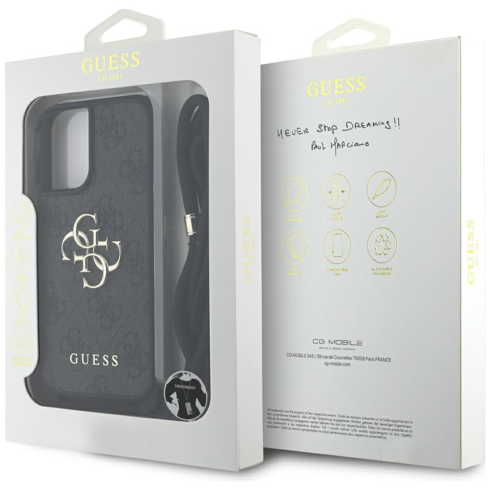Funda para Apple iPhone 16, Guess, 4G CBDY Big Logo con Correa, Negra