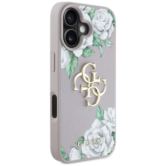 Funda para Apple iPhone 16, Guess, 4G Grained Roses Big Logo, Morado