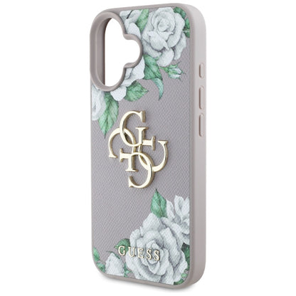 Case for Apple iPhone 16, Guess, 4G Grained Roses Big Logo, Purple
