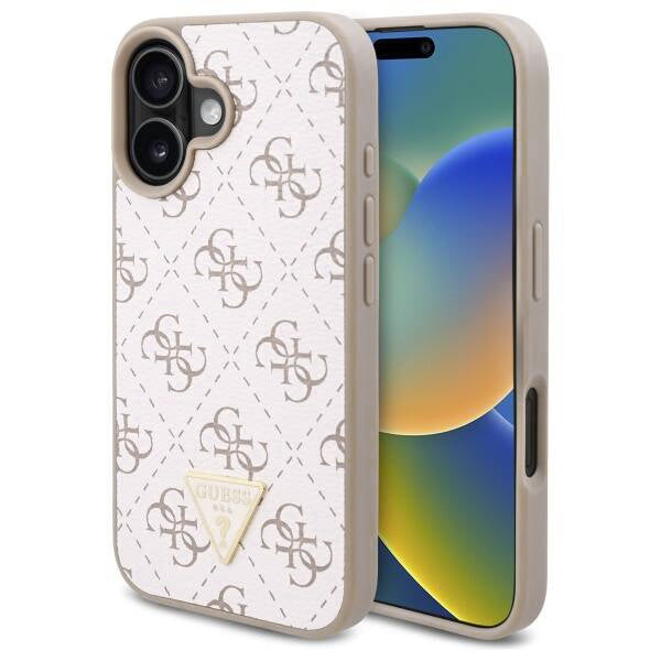 Funda para Apple iPhone 16, Guess, 4G Triangle Logo, Blanca