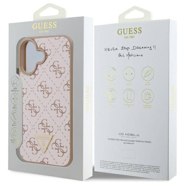 Funda para Apple iPhone 16, Guess, 4G Triangle Logo, Blanca
