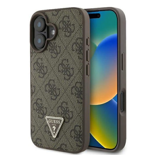 Funda para Apple iPhone 16, Guess, 4G Triangle Strass, Marrón