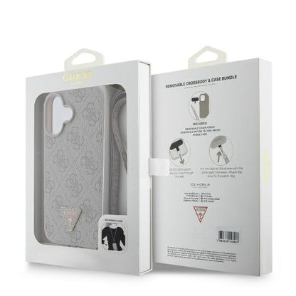 Funda para Apple iPhone 16, Guess, Crossbody 4G Triangle Strass, Azul