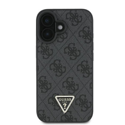 Funda para Apple iPhone 16, Guess, Crossbody 4G Triangle Strass, Negra