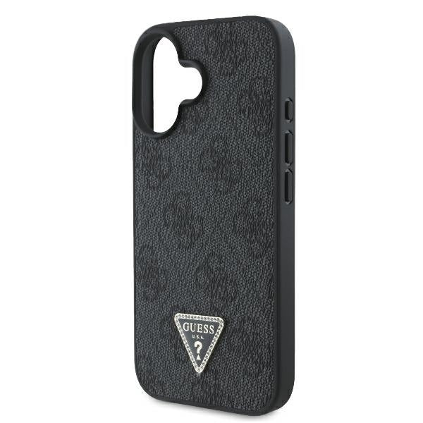 Funda para Apple iPhone 16, Guess, Crossbody 4G Triangle Strass, Negra