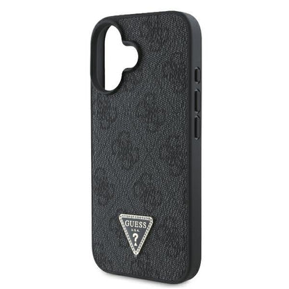Funda para Apple iPhone 16, Guess, Crossbody 4G Triangle Strass, Negra