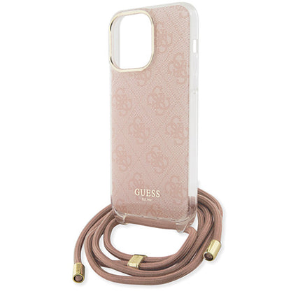 Funda para Apple iPhone 16, Guess, Crossbody Cord 4G Print, Rosa