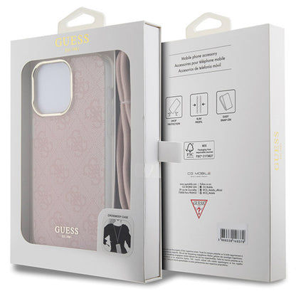 Funda para Apple iPhone 16, Guess, Crossbody Cord 4G Print, Rosa