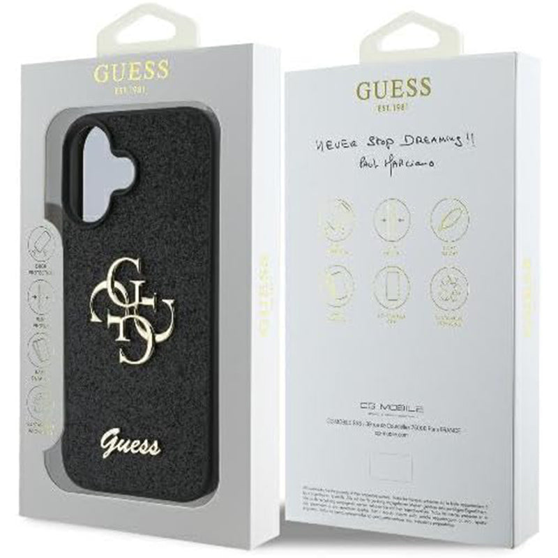 Funda para Apple iPhone 16, Guess, Fixed Glitter Big 4G, Negra