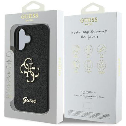 Funda para Apple iPhone 16, Guess, Fixed Glitter Big 4G, Negra