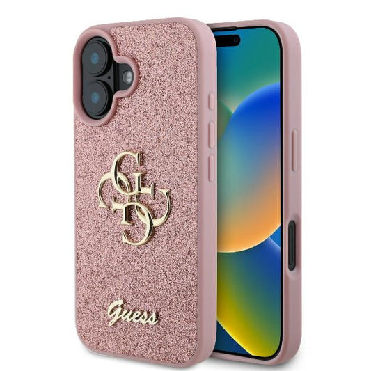 Funda para Apple iPhone 16, Guess, Fixed Glitter Big 4G, Rosa
