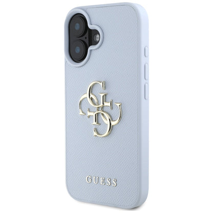 Funda para Apple iPhone 16, Guess, Grained Big 4G Logo Small Classic Logo, Azul.