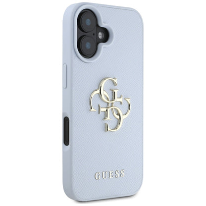 Funda para Apple iPhone 16, Guess, Grained Big 4G Logo Small Classic Logo, Azul.