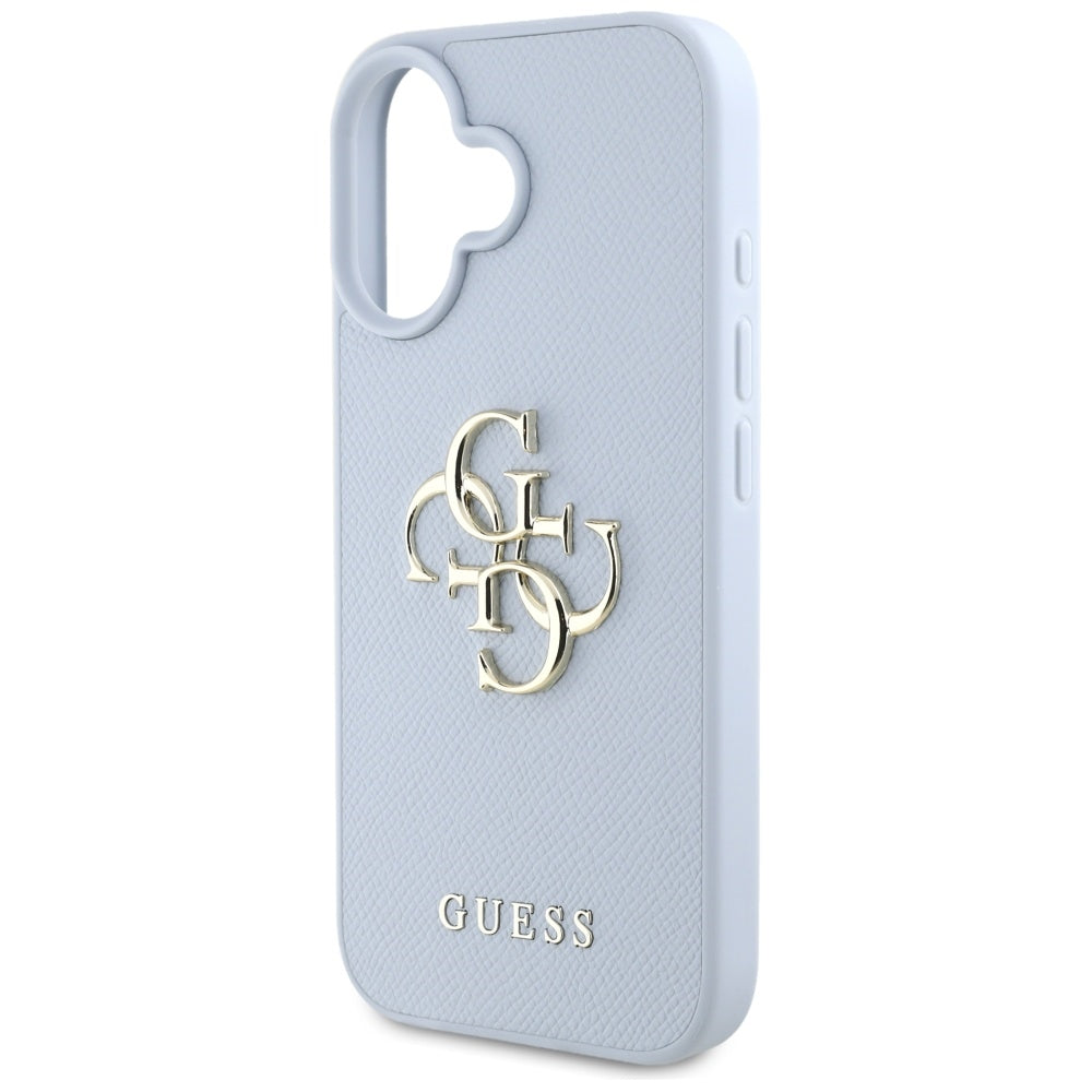 Funda para Apple iPhone 16, Guess, Grained Big 4G Logo Small Classic Logo, Azul.