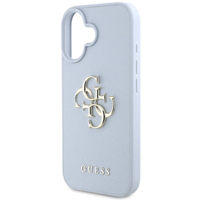 Funda para Apple iPhone 16, Guess, Grained Big 4G Logo Small Classic Logo, Azul.