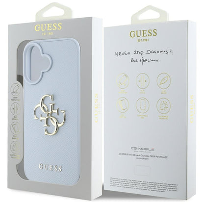 Funda para Apple iPhone 16, Guess, Grained Big 4G Logo Small Classic Logo, Azul.