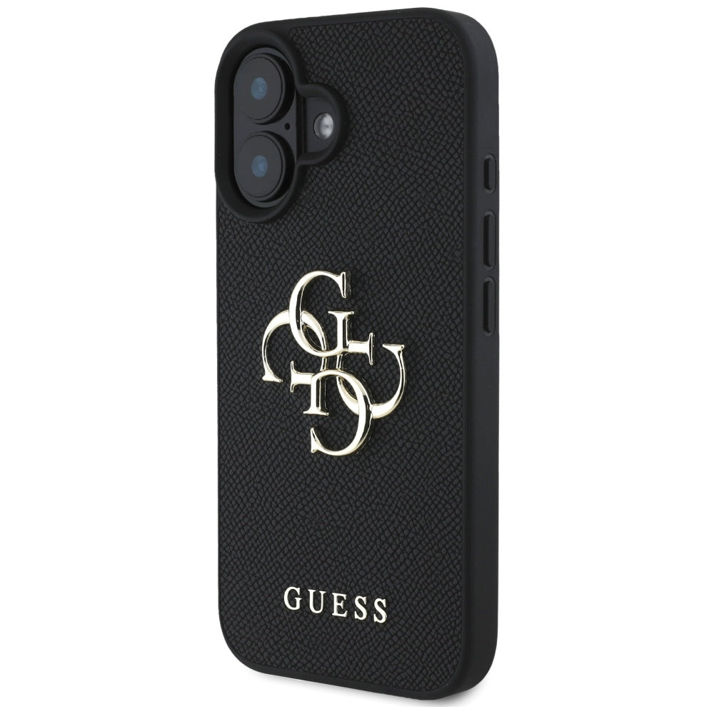 Funda para Apple iPhone 16, Guess, Grained Big 4G Logo Small Classic Logo, Negra