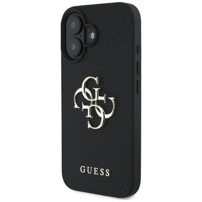 Funda para Apple iPhone 16, Guess, Grained Big 4G Logo Small Classic Logo, Negra