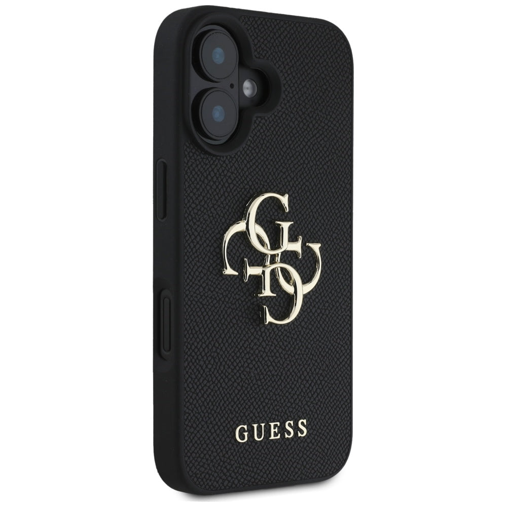 Funda para Apple iPhone 16, Guess, Grained Big 4G Logo Small Classic Logo, Negra
