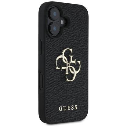 Funda para Apple iPhone 16, Guess, Grained Big 4G Logo Small Classic Logo, Negra